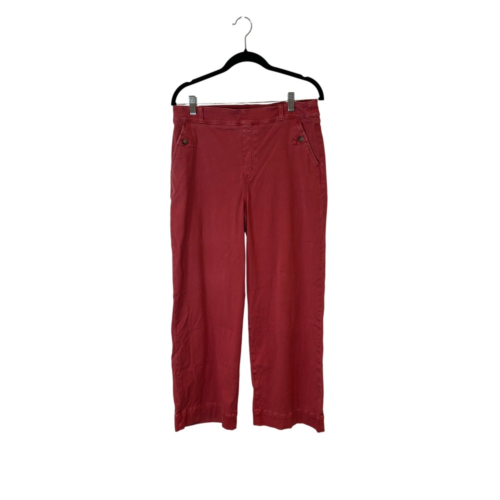 Spanx Wide Leg Pants Women XL Red Stretch Cotton Blend Pull On High Rise Cropped